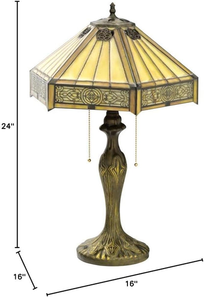 Tiffany Table Lamp Yellow Hexagon Stained Glass Bedside Lamp | 16X16X24 Inches Mission Desk Reading Light Metal Base Decor Bedroom Living Room Home Office S011 Series