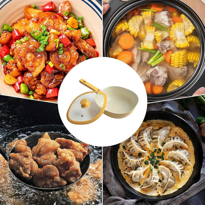 Frying Pan - Alloy Lightweight Cookware With Lid | 1.9L Nonstick Frying Pan Skillet | Yellow Small Square Pot For Grilling Home Saute Baking Apartment Meal Prep Kitchen Cooking Women Men