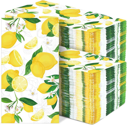 100Pcs Lemon Napkins Yellow Citrus Guest Towel Fruit Disposable Hand paper Napkins for Summer Spring Bathroom Lime Floral Tropical Tea Dinner Party Bridal Baby Shower Decorative Towels