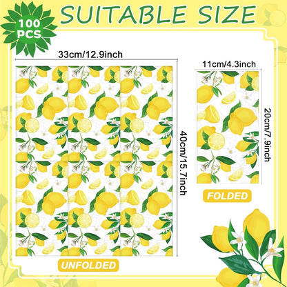 100Pcs Lemon Napkins Yellow Citrus Guest Towel Fruit Disposable Hand paper Napkins for Summer Spring Bathroom Lime Floral Tropical Tea Dinner Party Bridal Baby Shower Decorative Towels