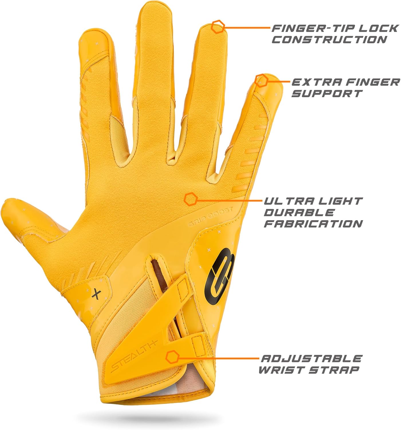 Football Gloves - Solid Stealth 6.0 Boost Plus Sticky Technology - Adult and Youth Football Gloves for Wide Receiver - Men's and Boys Sizes