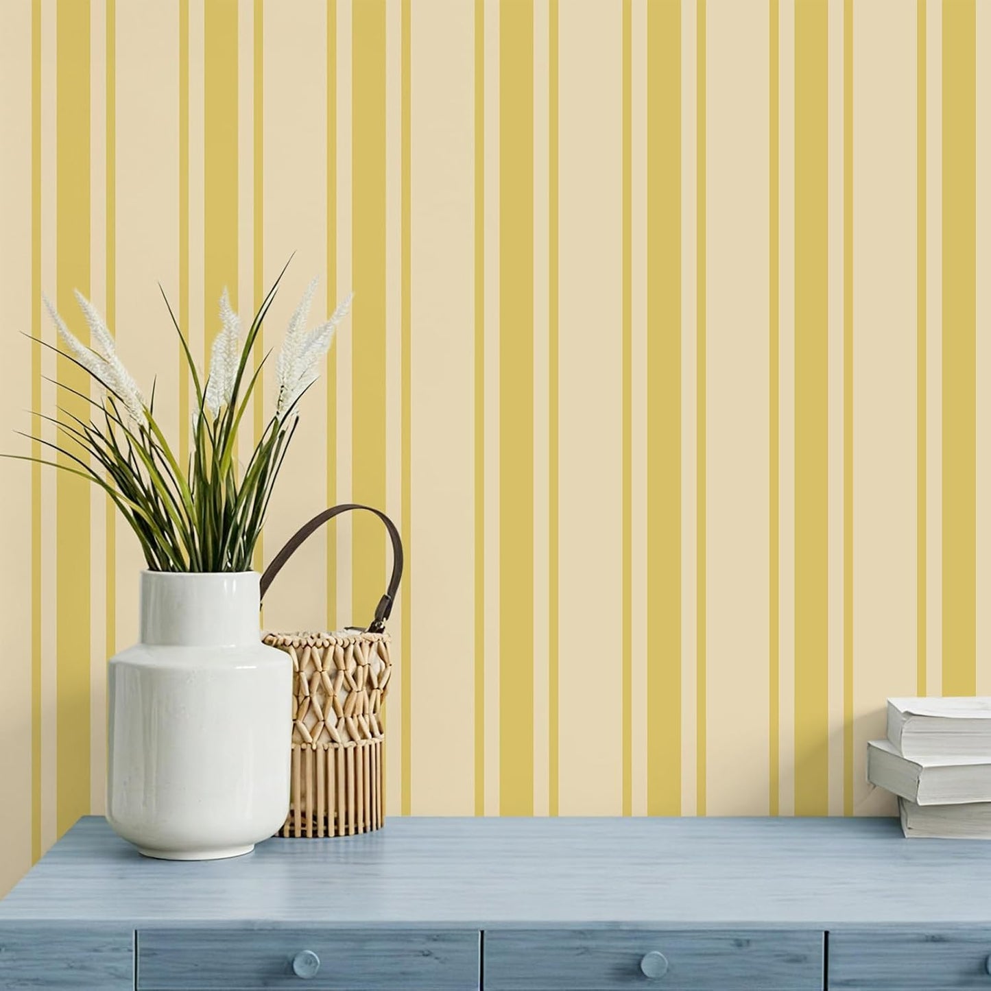Lemon Yellow Striped Peel and Stick Wallpaper Boho Chic Geometric Stripes Wallpaper 17.7''x118'' Self Adhesive Removable Stripe Contact Paper for Shelves Walls Living Room Bedroom Renters