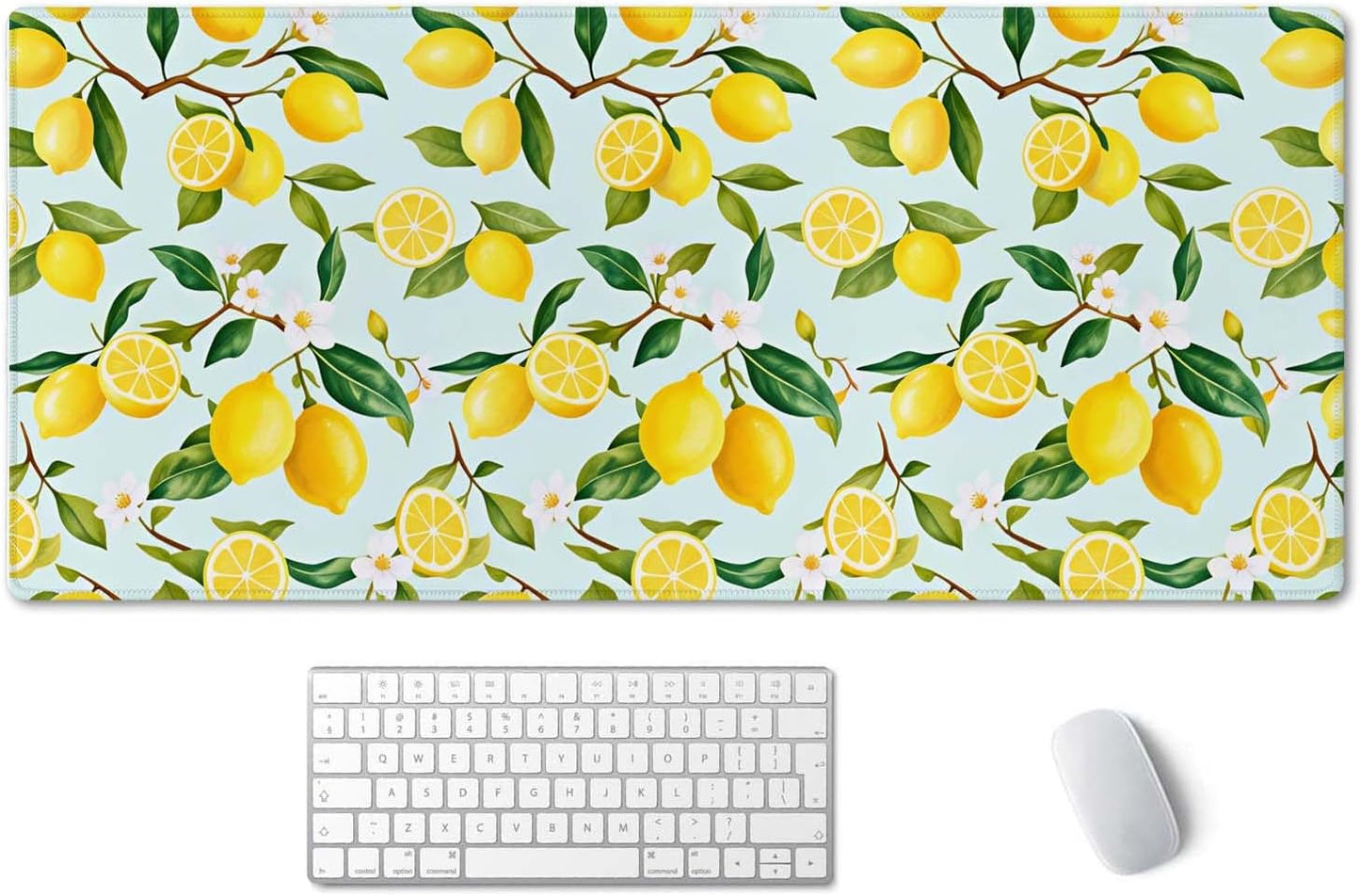 Extended Mouse Pad, XXL Gaming Mouse Pads, Large Big Mousepad Laptop Computer Keyboard Mat Desk Pad with Non-Slip Base Stitched Edge for Gaming Office, 35.5 x 15.7 inch, Lemon Fruits Tree Leaf