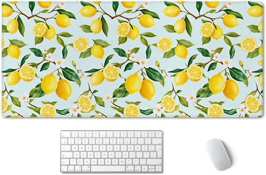 Extended Mouse Pad, XXL Gaming Mouse Pads, Large Big Mousepad Laptop Computer Keyboard Mat Desk Pad with Non-Slip Base Stitched Edge for Gaming Office, 35.5 x 15.7 inch, Lemon Fruits Tree Leaf