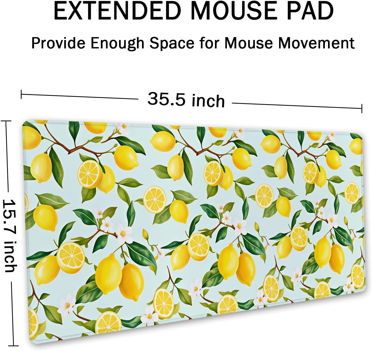 Extended Mouse Pad, XXL Gaming Mouse Pads, Large Big Mousepad Laptop Computer Keyboard Mat Desk Pad with Non-Slip Base Stitched Edge for Gaming Office, 35.5 x 15.7 inch, Lemon Fruits Tree Leaf