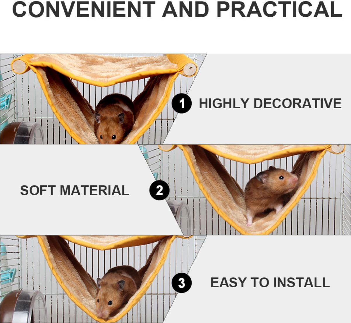 Hamster Hammock Bed Warm Hanging Pet Swing Removable Washable Yellow Small Cage Bedding for Hamsters and Small Animals
