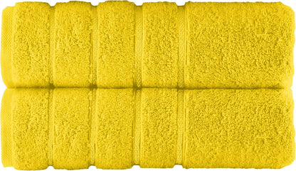100% Turkish Cotton 4 Lines Viscose Stripe Luxury 2 Pack Bath Towel Set 27 x 54 Inch - Super Soft and Highly Absorbent Premium Hotel Spa Quality Towels for Bathroom Use, Yellow