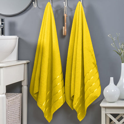 100% Turkish Cotton 4 Lines Viscose Stripe Luxury 2 Pack Bath Towel Set 27 x 54 Inch - Super Soft and Highly Absorbent Premium Hotel Spa Quality Towels for Bathroom Use, Yellow