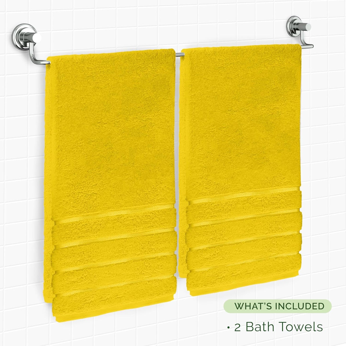 100% Turkish Cotton 4 Lines Viscose Stripe Luxury 2 Pack Bath Towel Set 27 x 54 Inch - Super Soft and Highly Absorbent Premium Hotel Spa Quality Towels for Bathroom Use, Yellow