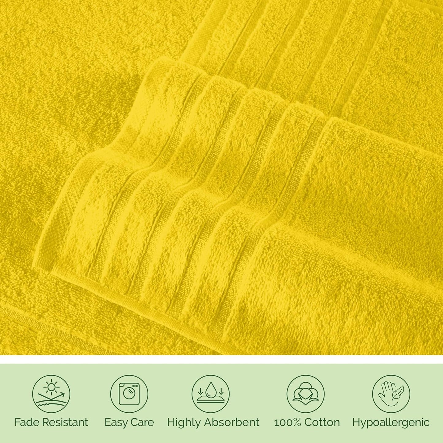 100% Turkish Cotton 4 Lines Viscose Stripe Luxury 2 Pack Bath Towel Set 27 x 54 Inch - Super Soft and Highly Absorbent Premium Hotel Spa Quality Towels for Bathroom Use, Yellow