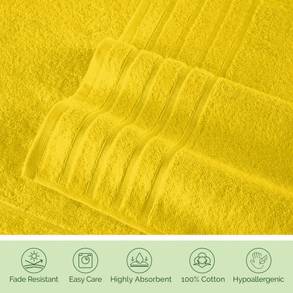 100% Turkish Cotton 4 Lines Viscose Stripe Luxury 2 Pack Bath Towel Set 27 x 54 Inch - Super Soft and Highly Absorbent Premium Hotel Spa Quality Towels for Bathroom Use, Yellow
