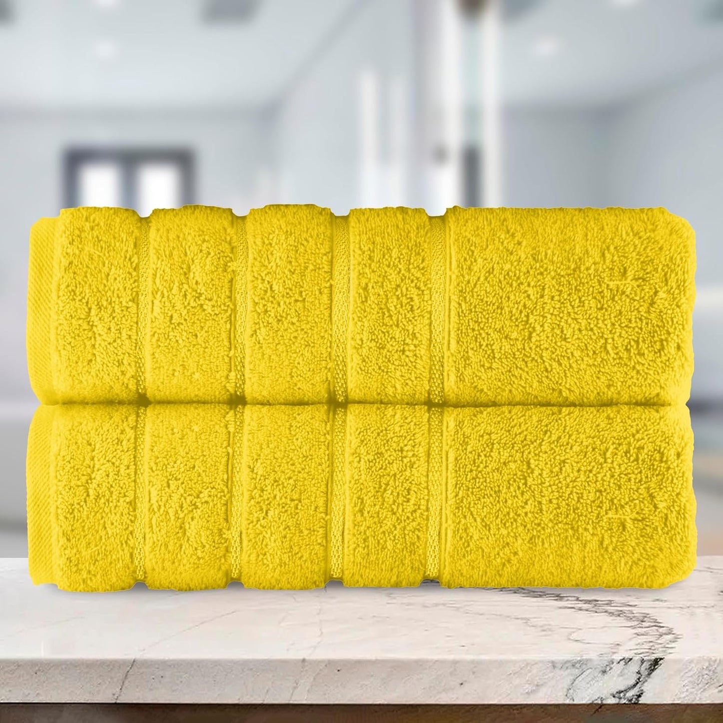 100% Turkish Cotton 4 Lines Viscose Stripe Luxury 2 Pack Bath Towel Set 27 x 54 Inch - Super Soft and Highly Absorbent Premium Hotel Spa Quality Towels for Bathroom Use, Yellow