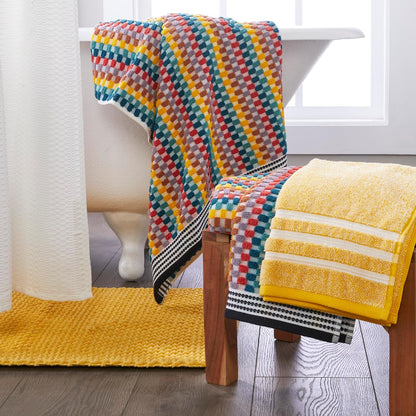 SKL Home Mid-Century 100% Cotton 2pc Hand Towel Set, Decorative for Bath/Kitchen & Bar, Yellow