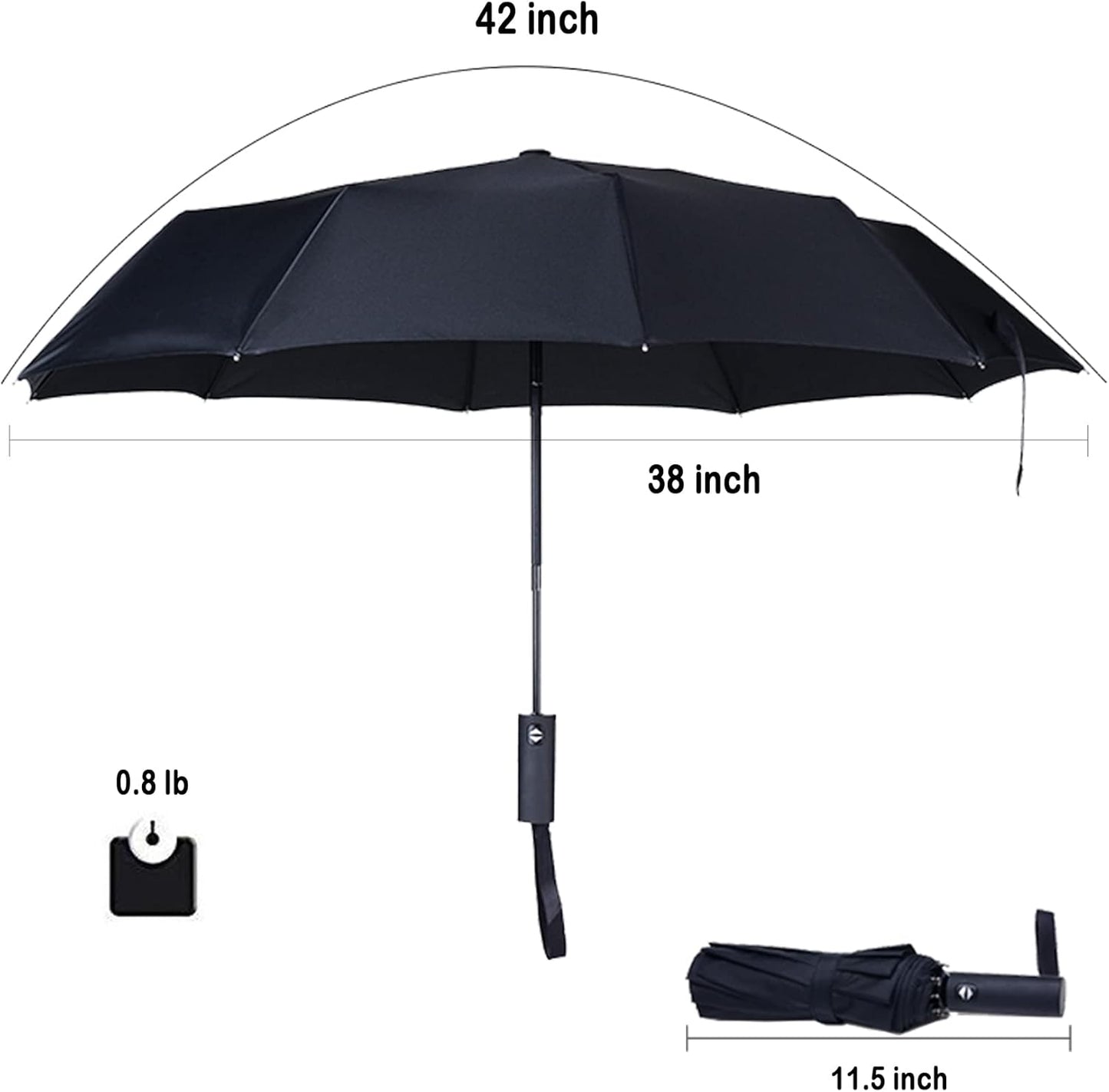 Travel Essentials Umbrella Windproof Compact Collapsible Light, Automatic, Strong and Portable, Wind Resistant Folding Small Umbrella for Rain