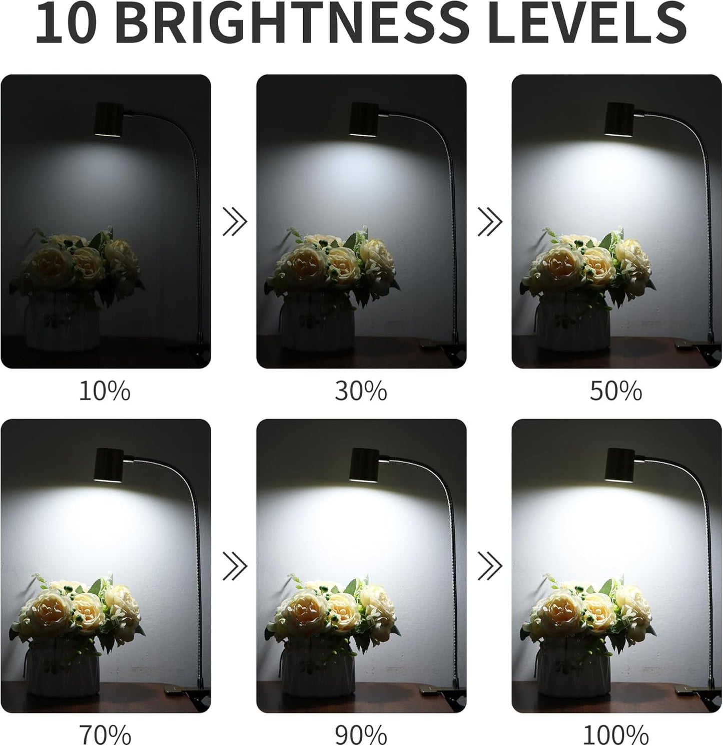 Desk Lamp,USB Clip On Light with 3 Color Modes,LED 10 Levels Brightness Reading Lamp, 360° Gooseneck Book Light,Eye-Care Reading Light for Home Office,Headboards Gold, DA-3.5W-01