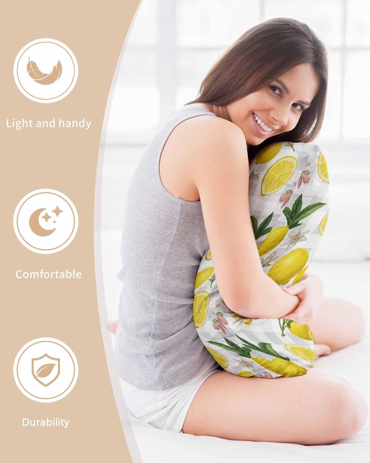 Farmhouse Satin Pillowcase for Hair and Skin King Yellow Lemon Floral Leaf Summer Fruit Farmhouse Grey Plaid Pillow Cases 2 Pack with Zipper, Soft Cooling Similar to Silk Pillow Covers, 20x26 Inch