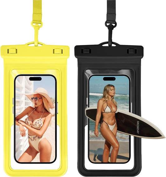 Waterproof Phone Pouch, with Inside Card Holder, Large Waterproof Case Compatible with iPhone 17 16 15 14 13 Pro Max, Beach Cruise Essentials, 2 Pack, Yellow and Black