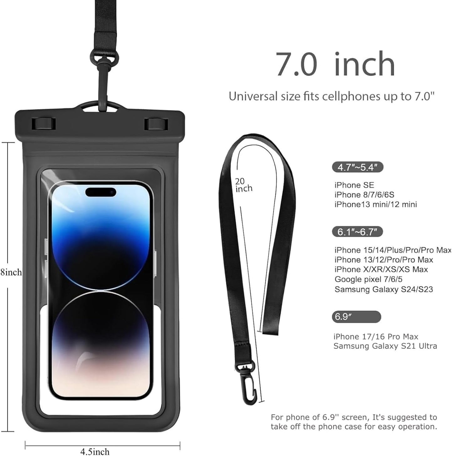 Waterproof Phone Pouch, with Inside Card Holder, Large Waterproof Case Compatible with iPhone 17 16 15 14 13 Pro Max, Beach Cruise Essentials, 2 Pack, Yellow and Black
