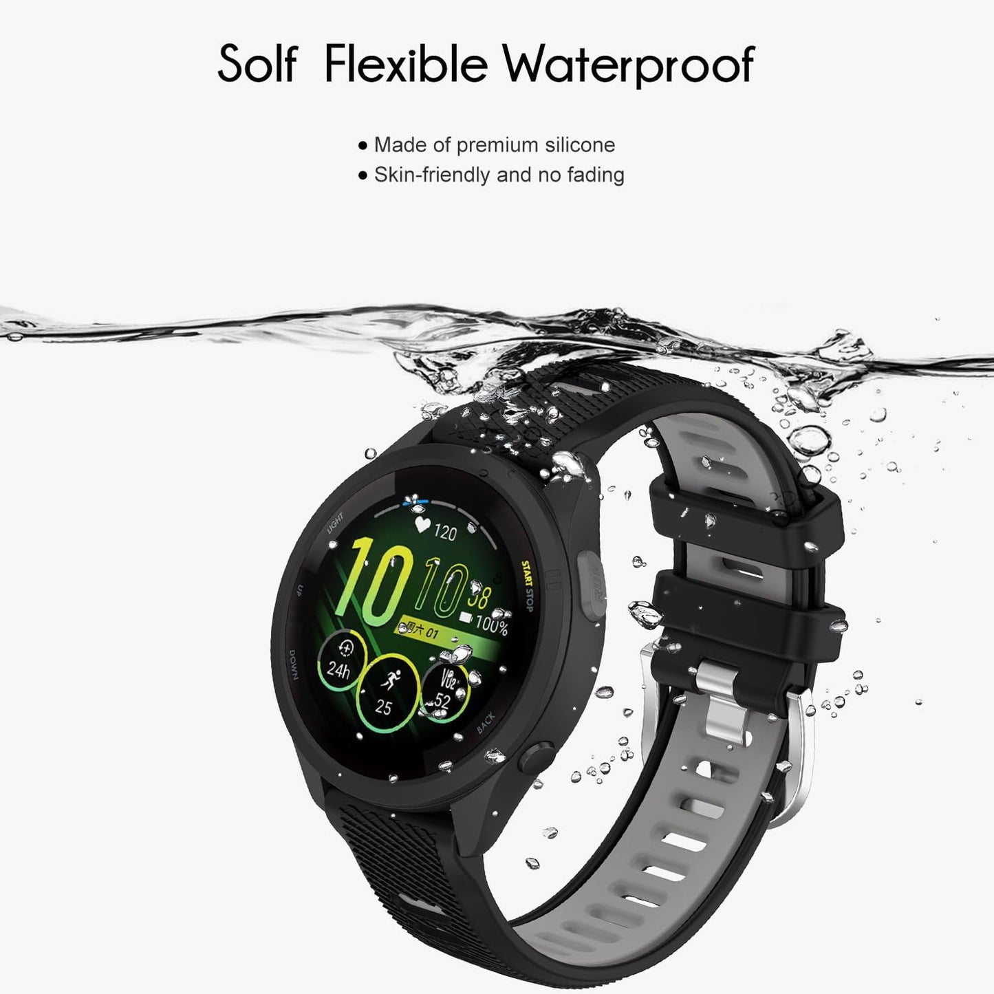 for Garmin Venu 3S Bands,18mm Double Color Soft Silicone Replacement Strap for Garmin Forerunner 265S 255S/Vivoactive 4S