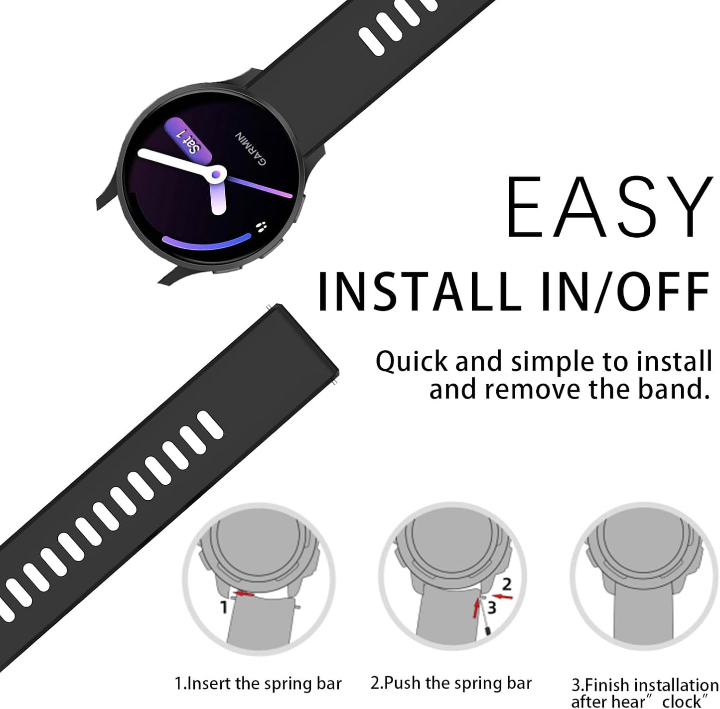 Watch Band Compatible with Garmin Venu 4 45mm (22mm) / Venu 4 41mm (18mm) | Venu 3/2/Forerunner 265 (22mm), Quick Replacement Wristband Strap for Venu 3S/2S (18mm) Silicone Replacement for Women Men