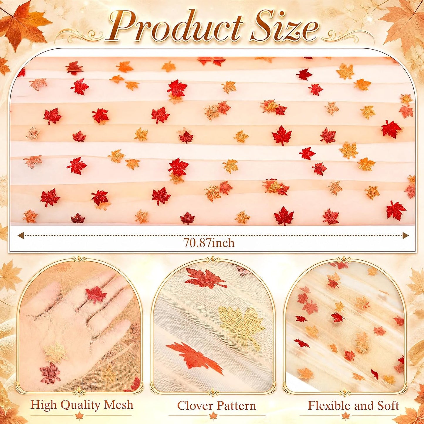 4 Pcs Fall Maple Leaves Table Runners 29.5 x 70 Inch Glitter Orange Tulle Table Runners Yellow Maple Leaves Lace Tablecloth for Autumn Thanksgiving Party Favors Home Kitchen Dining Decor