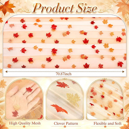 4 Pcs Fall Maple Leaves Table Runners 29.5 x 70 Inch Glitter Orange Tulle Table Runners Yellow Maple Leaves Lace Tablecloth for Autumn Thanksgiving Party Favors Home Kitchen Dining Decor