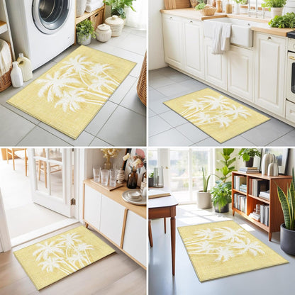 Coastal Tropical Area Rugs for Living Room 2x3ft Non-Slip Rectangle Carpet Summer Palm Trees Silhouettes Light Yellow Washable Entryway Indoor Floor Rugs for Bedroom Dining Room Office Home Decor