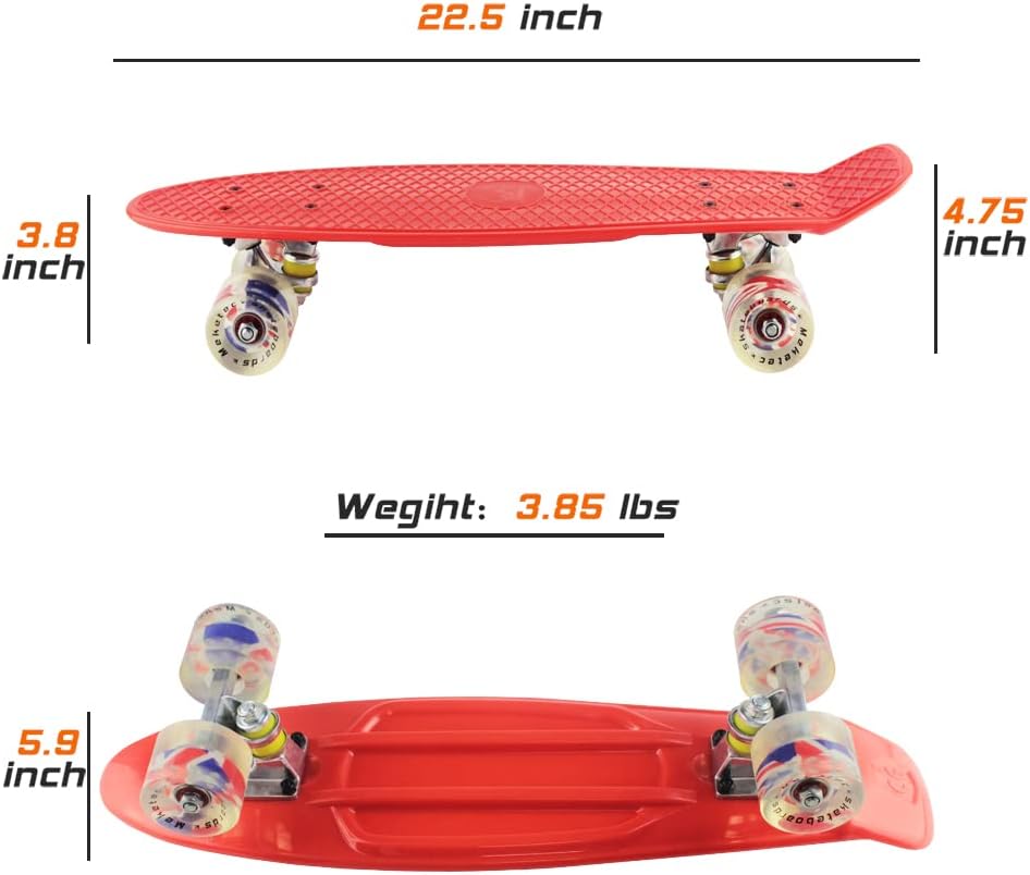 Skateboards Complete 22 Inch Mini Cruiser Retro | Kids, Boys, Youths, Beginners