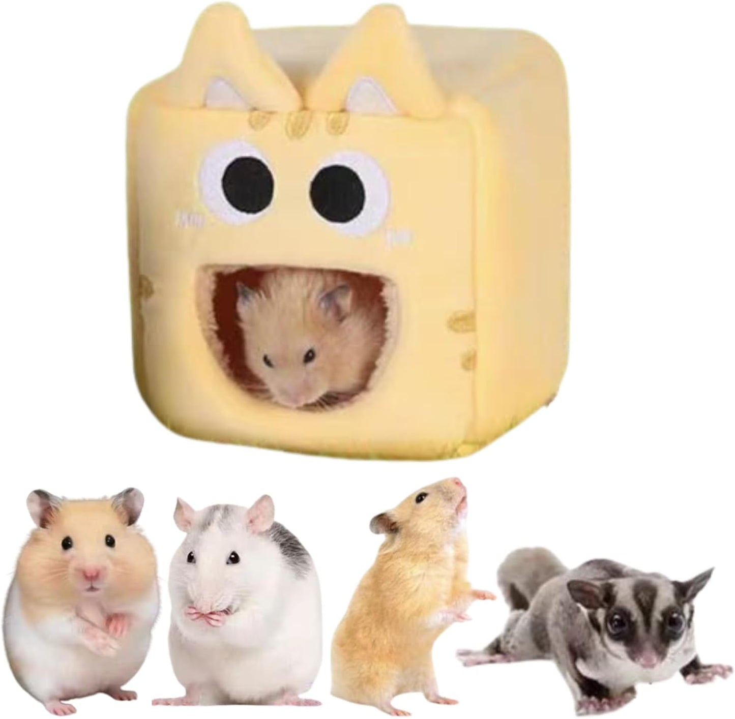 Hamster Warm Bed House Fleece Hut Cute Toy Nest Hideout for Mini Small Animal Mice, Sugar Glider, Dwarf Hamster, Fancy Rat (Yellow,Small)