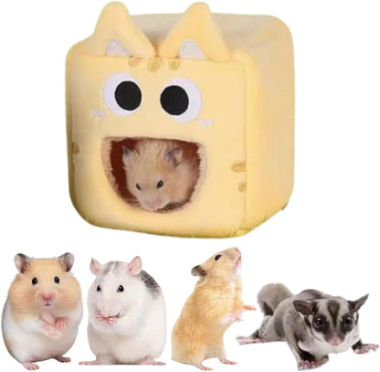 Hamster Warm Bed House Fleece Hut Cute Toy Nest Hideout for Mini Small Animal Mice, Sugar Glider, Dwarf Hamster, Fancy Rat (Yellow,Small)