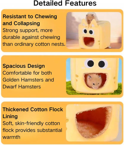 Hamster Warm Bed House Fleece Hut Cute Toy Nest Hideout for Mini Small Animal Mice, Sugar Glider, Dwarf Hamster, Fancy Rat (Yellow,Small)