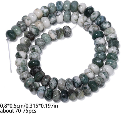 5x8mm Natural Green Lemon Jade Stone Rondelle Beads, 75PCS Spacer Round Loose Abacus Beads for Jewelry Making, Gemstone for Bracelet Necklace Earrings, Arts and Crafts - Colors A