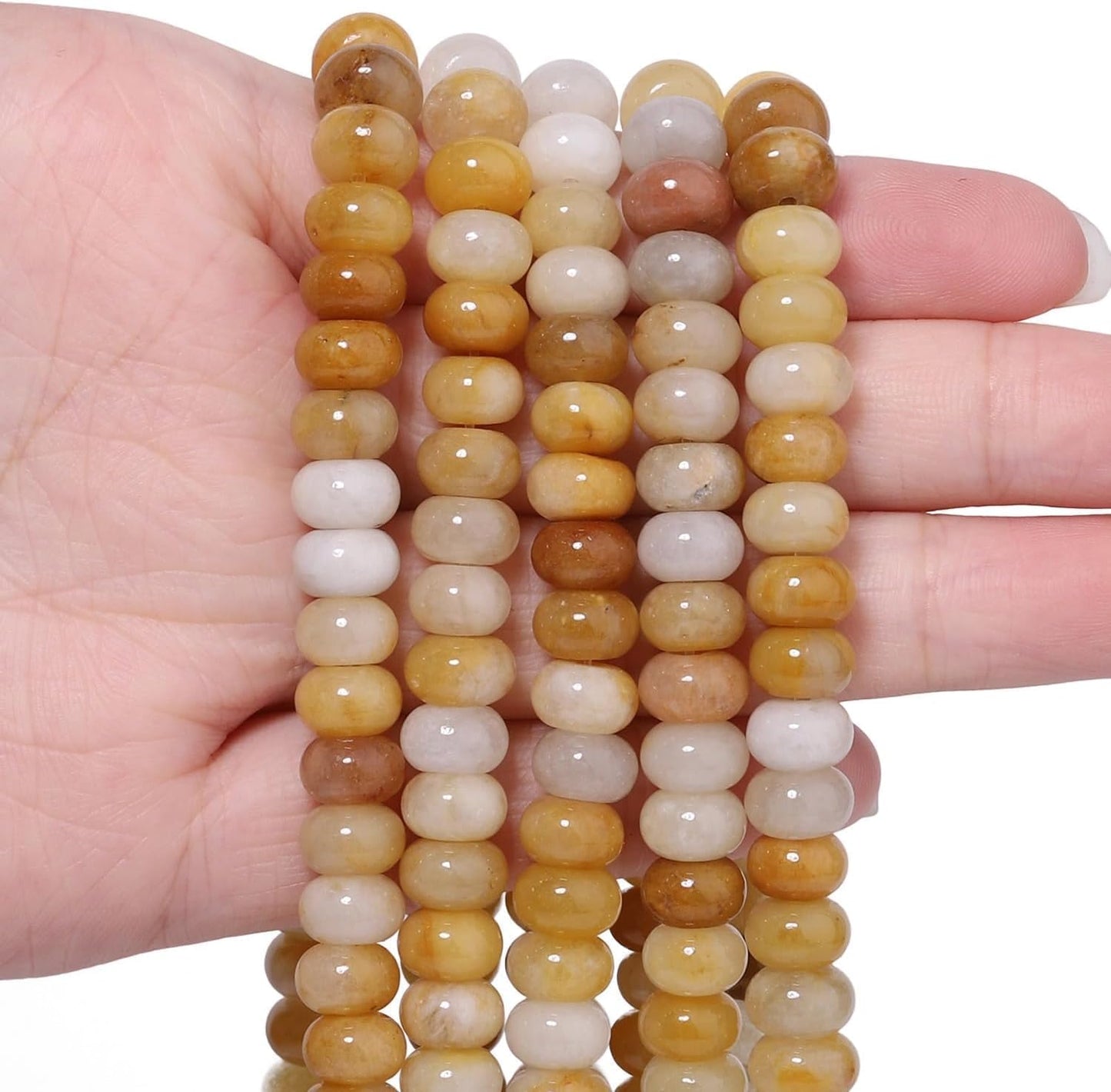 5x8mm Natural Green Lemon Jade Stone Rondelle Beads, 75PCS Spacer Round Loose Abacus Beads for Jewelry Making, Gemstone for Bracelet Necklace Earrings, Arts and Crafts - Colors A