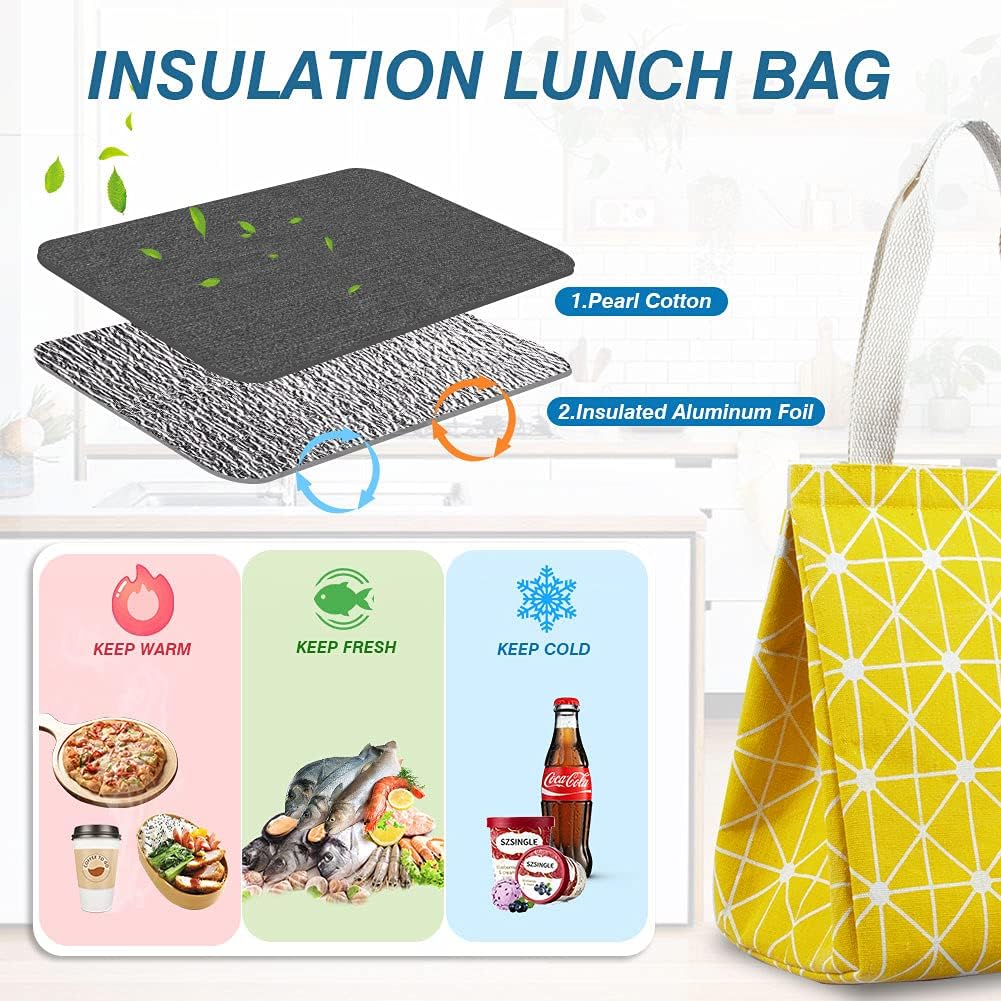 9L Insulated Lunch Bag, Leakproof lunch Box for Men & Women Yellow | Lightweight 0.3 lb, compact foldable design, aluminum foil interior, velcro closure, wide opening, for meals, snacks, office