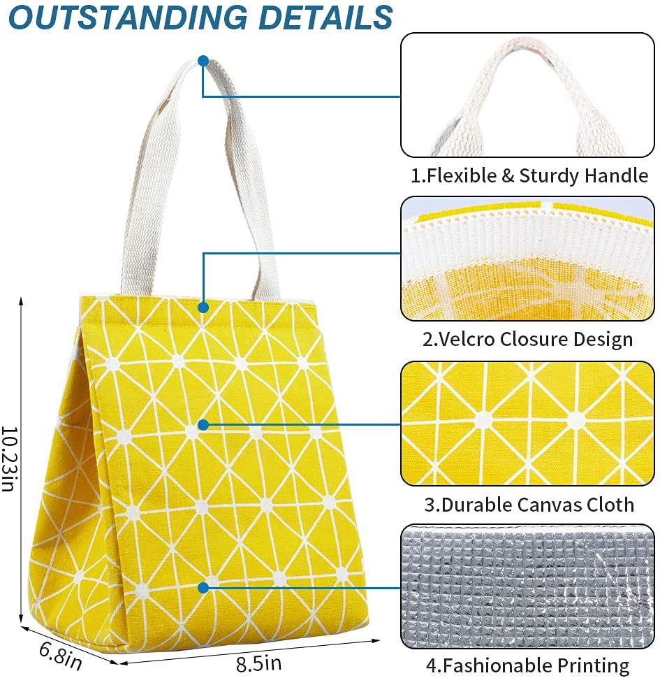 9L Insulated Lunch Bag, Leakproof lunch Box for Men & Women Yellow | Lightweight 0.3 lb, compact foldable design, aluminum foil interior, velcro closure, wide opening, for meals, snacks, office