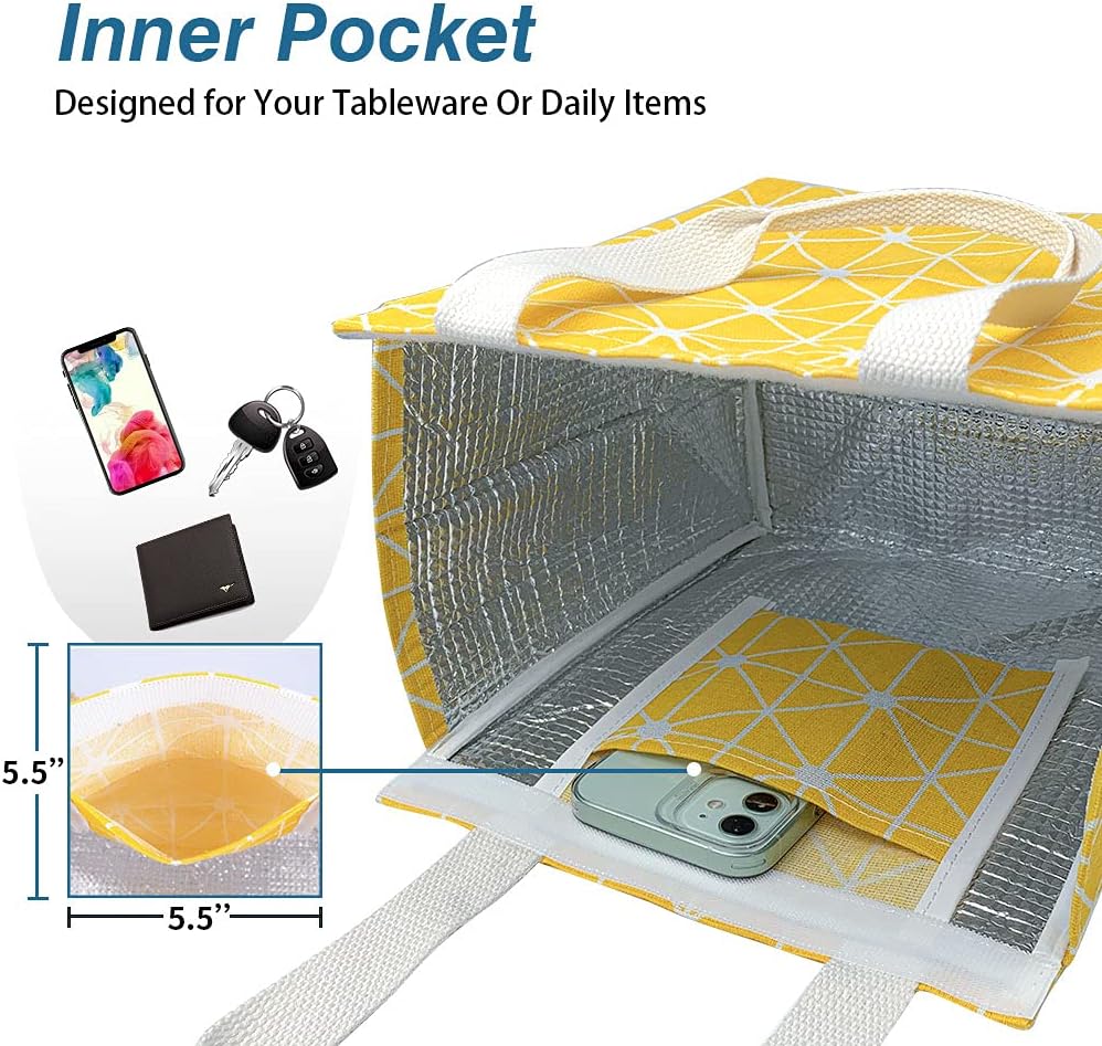 9L Insulated Lunch Bag, Leakproof lunch Box for Men & Women Yellow | Lightweight 0.3 lb, compact foldable design, aluminum foil interior, velcro closure, wide opening, for meals, snacks, office