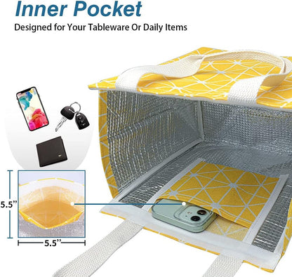 9L Insulated Lunch Bag, Leakproof lunch Box for Men & Women Yellow | Lightweight 0.3 lb, compact foldable design, aluminum foil interior, velcro closure, wide opening, for meals, snacks, office