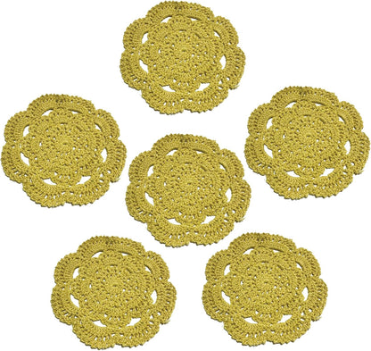 6inch Crochet Cotton Lace Table Placemats Doilies for Cup or Glass Value Pack 6pcs Handmade (Yellow)