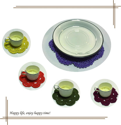 6inch Crochet Cotton Lace Table Placemats Doilies for Cup or Glass Value Pack 6pcs Handmade (Yellow)