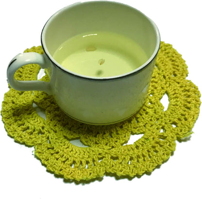 6inch Crochet Cotton Lace Table Placemats Doilies for Cup or Glass Value Pack 6pcs Handmade (Yellow)