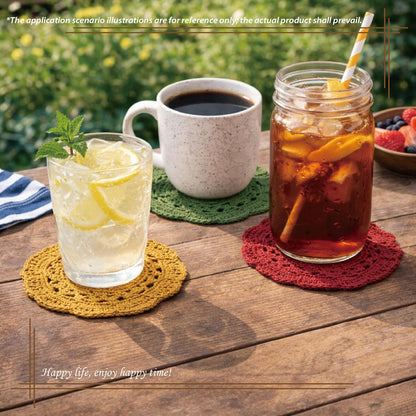6inch Crochet Cotton Lace Table Placemats Doilies for Cup or Glass Value Pack 6pcs Handmade (Yellow)