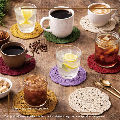 6inch Crochet Cotton Lace Table Placemats Doilies for Cup or Glass Value Pack 6pcs Handmade (Yellow)