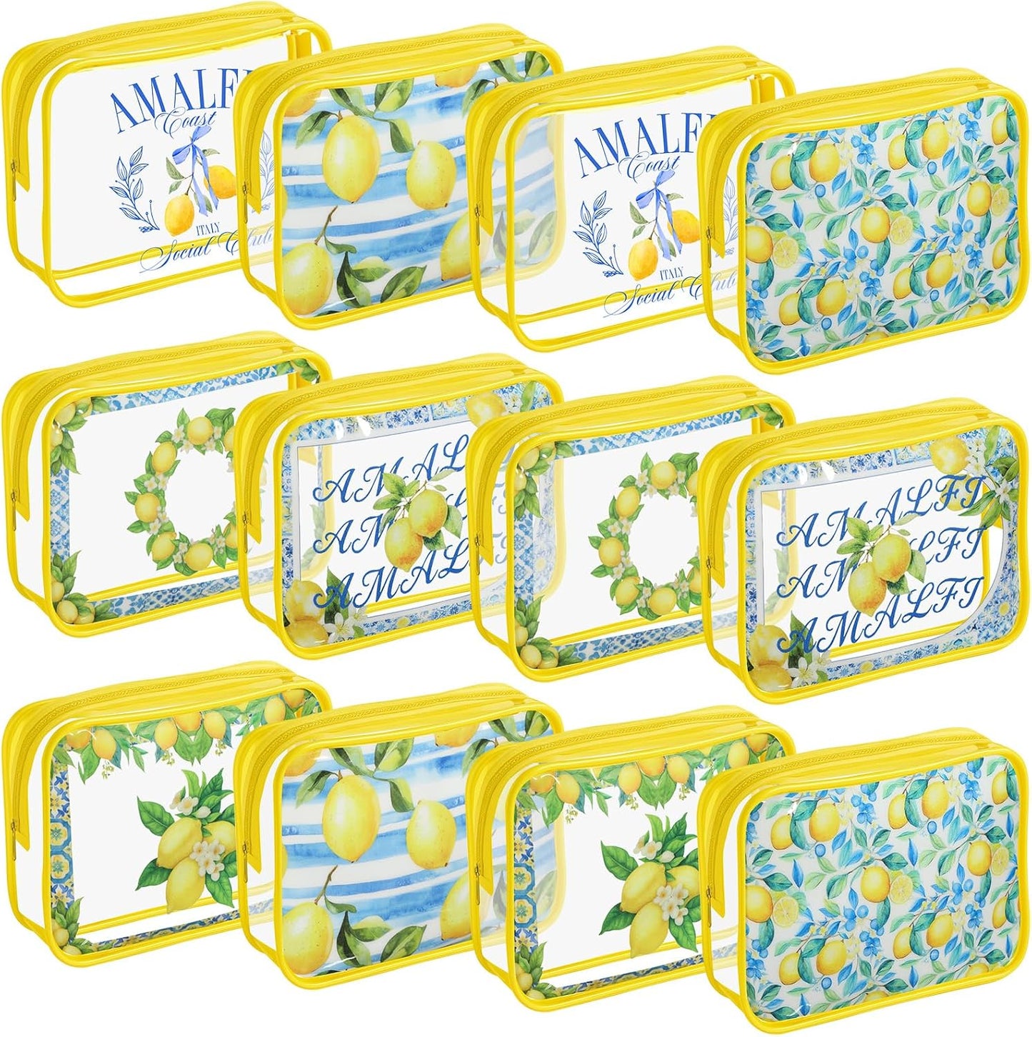 12 Pcs Italian Lemon Makeup Bags Gifts for Women PVC Italy Travel Souvenir Lemon Portable Cosmetic Bags 7 x 4.3 x 2.4 '' Amalfi Coast Gifts Waterproof Zippered Toiletry Pouch for Women