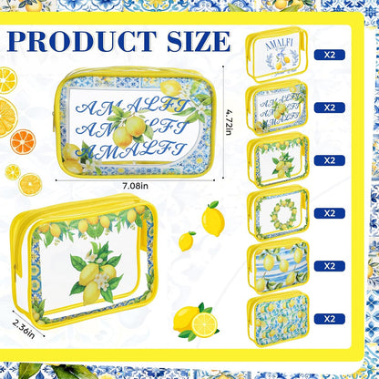 12 Pcs Italian Lemon Makeup Bags Gifts for Women PVC Italy Travel Souvenir Lemon Portable Cosmetic Bags 7 x 4.3 x 2.4 '' Amalfi Coast Gifts Waterproof Zippered Toiletry Pouch for Women