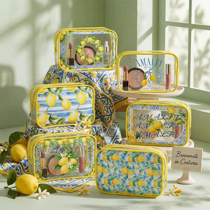 12 Pcs Italian Lemon Makeup Bags Gifts for Women PVC Italy Travel Souvenir Lemon Portable Cosmetic Bags 7 x 4.3 x 2.4 '' Amalfi Coast Gifts Waterproof Zippered Toiletry Pouch for Women