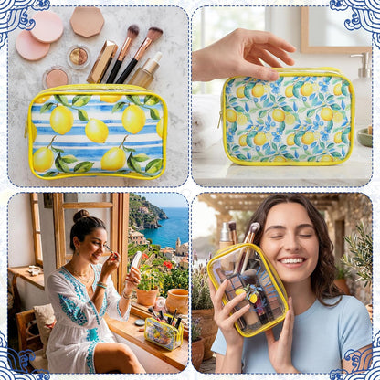 12 Pcs Italian Lemon Makeup Bags Gifts for Women PVC Italy Travel Souvenir Lemon Portable Cosmetic Bags 7 x 4.3 x 2.4 '' Amalfi Coast Gifts Waterproof Zippered Toiletry Pouch for Women