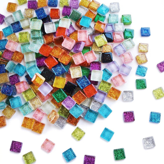 0.44lb Mosaic Tiles, Mixed Color Glitter Mosaic Glass Pieces Tiles for Crafts Bulk, 0.4 Inch Square Mosaic Supplies for Home Decoration DIY Art Projects