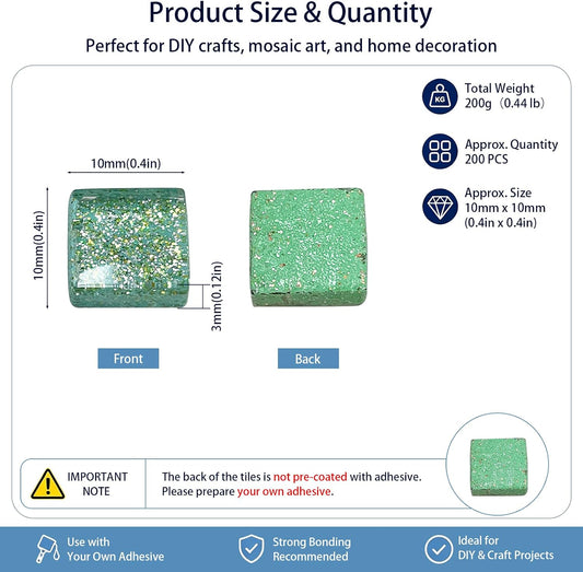 0.44lb Mosaic Tiles, Mixed Color Glitter Mosaic Glass Pieces Tiles for Crafts Bulk, 0.4 Inch Square Mosaic Supplies for Home Decoration DIY Art Projects