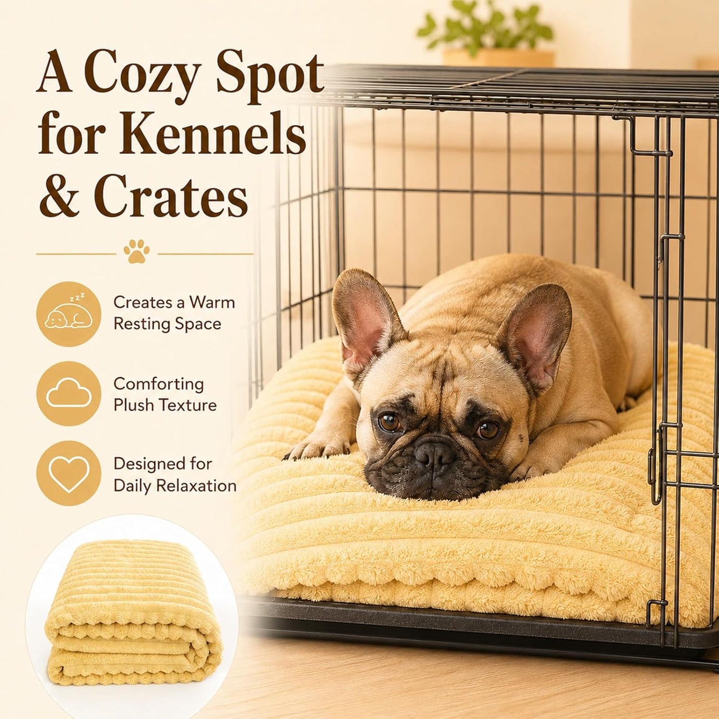 Emotional Support Blanket Yellow, Security Blanket, Calming Dog Blanket, Rabbit Hair Plush, Designed for Pets, Soft and Comfortable for Indoors Sofa, Kennel (Yellow, 27.56 * 39.37")
