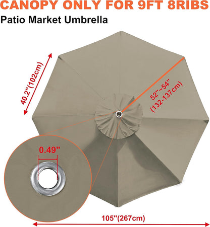 USA 9FT Patio Umbrella Replacement Covers 8 Ribs Market Umbrella Canopy Cover (CANOPY ONLY) (Khaki)